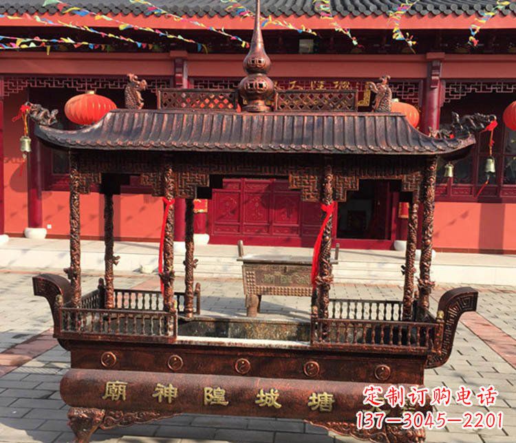 黄冈铜雕寺庙佛光普照香炉雕塑摆件