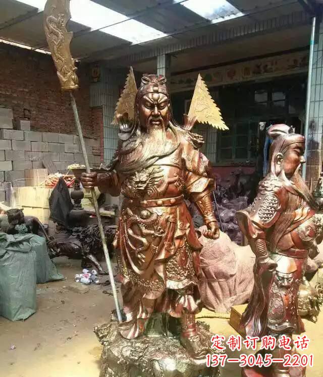 黄冈铜雕武财神持刀关公雕塑