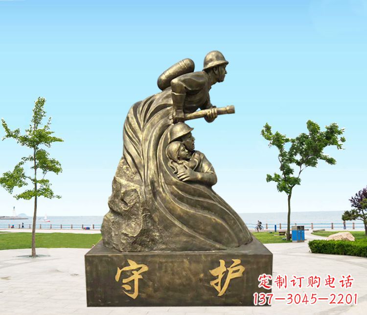 黄冈铜雕消防员守护雕塑
