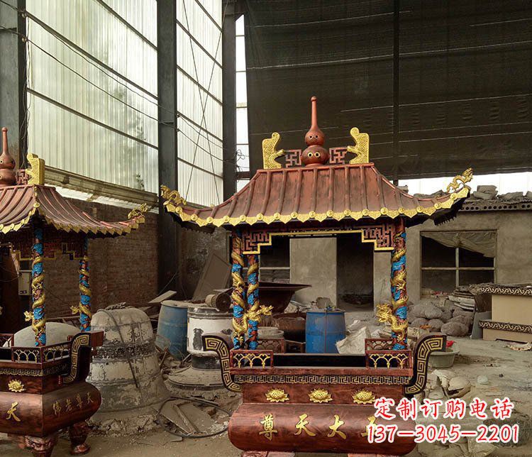 黄冈铜雕小型寺庙香炉摆件