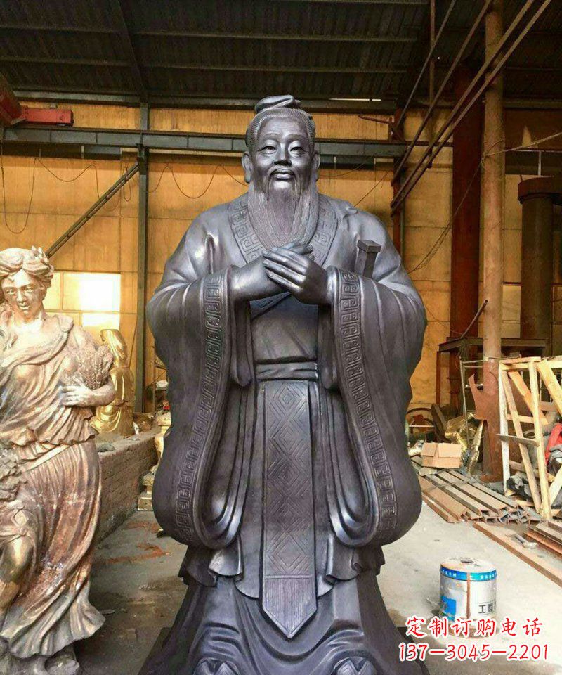 黄冈铜雕校园孔子人像雕塑