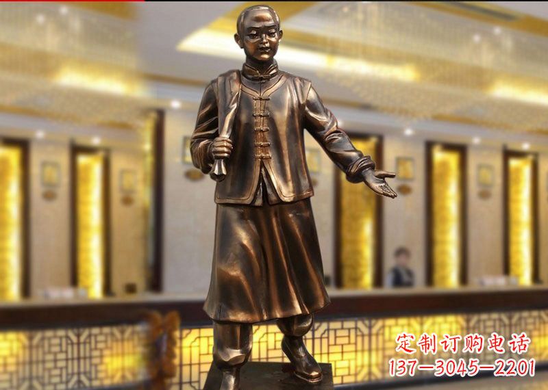 黄冈铜雕迎宾人物店小二