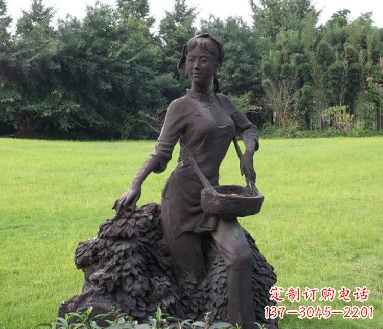 黄冈铜雕园林采茶女孩人物雕塑