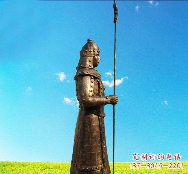 黄冈铜雕战士站岗古代人物雕塑