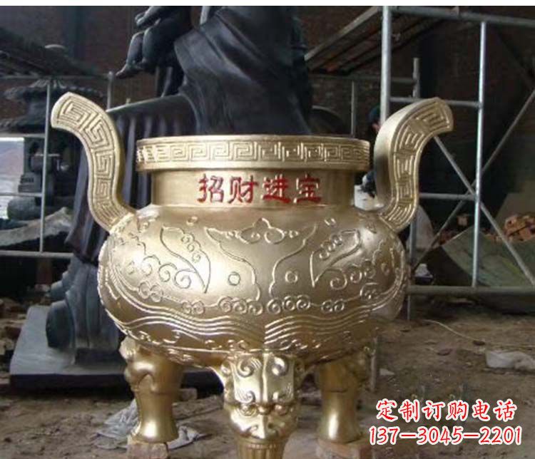黄冈铜雕招财进宝圆形香炉