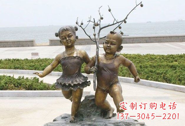 黄冈玩耍的儿童铜雕