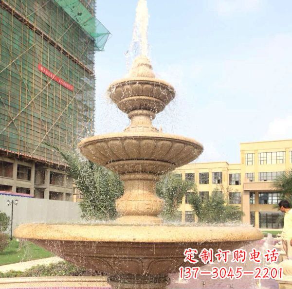 黄冈晚霞红大型多层喷泉石雕