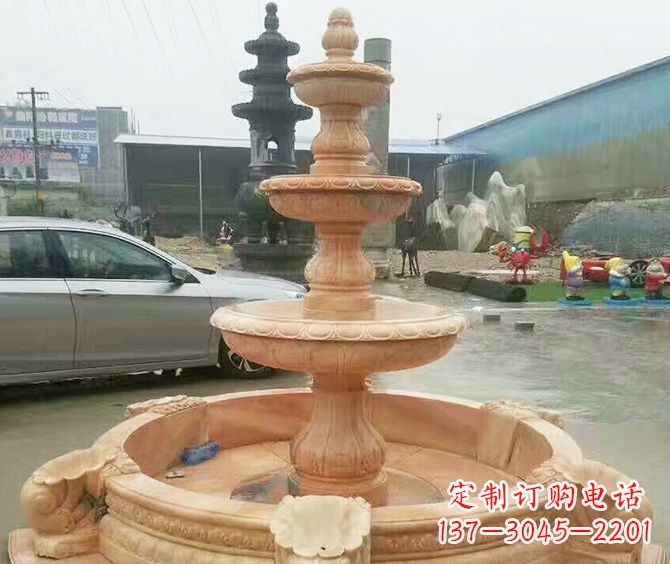 黄冈晚霞红多层大型石雕喷泉 (3)