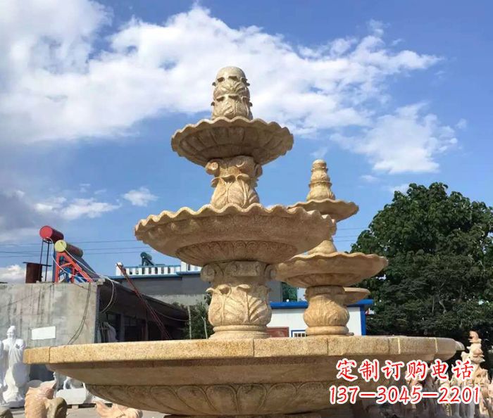 黄冈晚霞红多层喷泉石雕