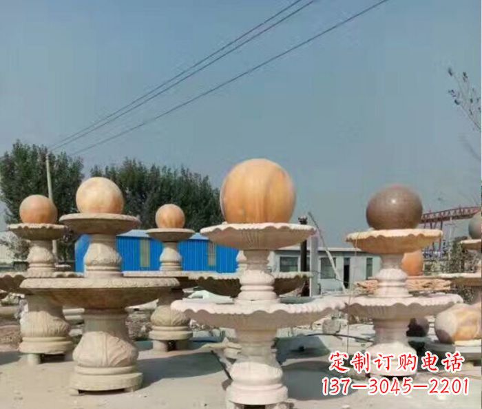 黄冈晚霞红多层风水球喷泉石雕