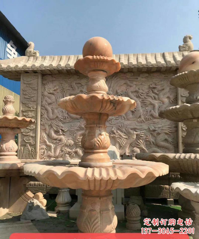 黄冈晚霞红风水球石雕喷泉