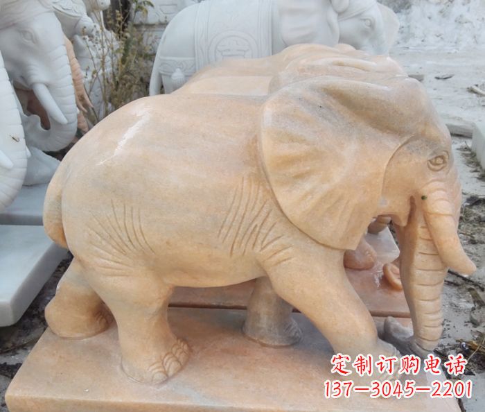 黄冈晚霞红吉祥如意大象石雕 (3)