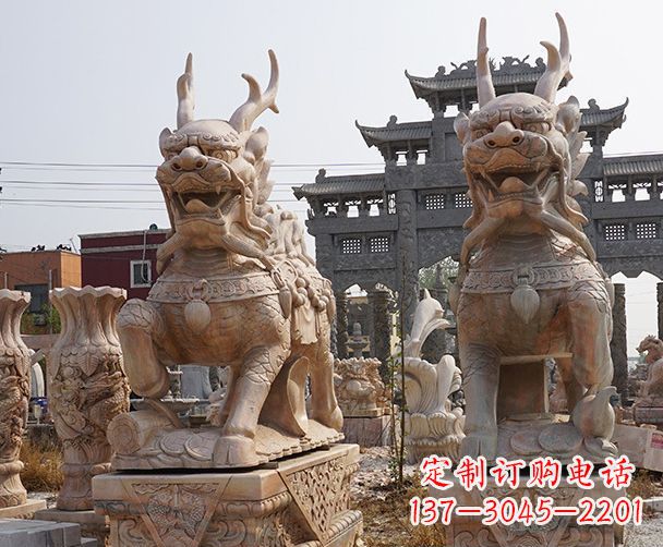 黄冈晚霞红瑞兽麒麟石雕 (2)