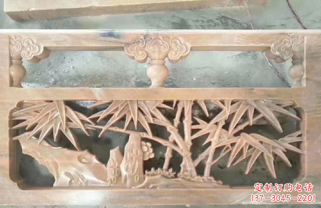 黄冈晚霞红石浮雕栏板户外摆件园林景观雕塑