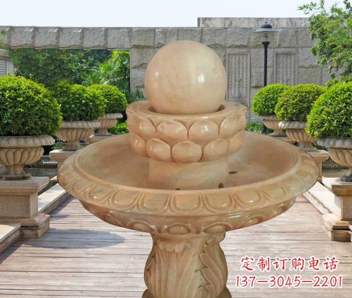 黄冈晚霞红双层风水球公园喷泉石雕 (2)