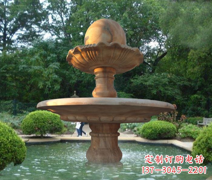 黄冈晚霞红双层风水球喷泉公园石雕