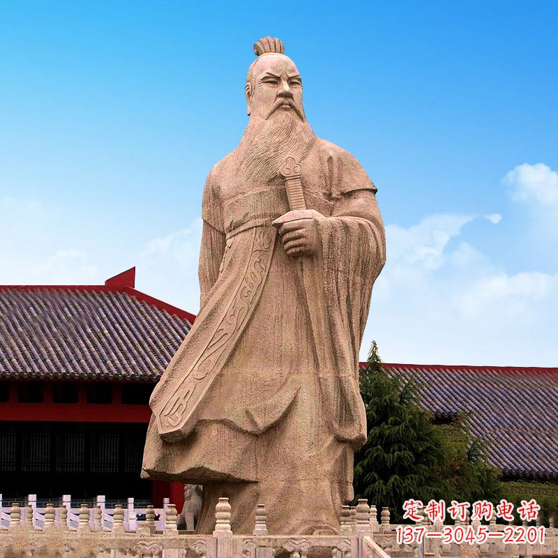 黄冈魏武帝曹操砂岩石雕塑像