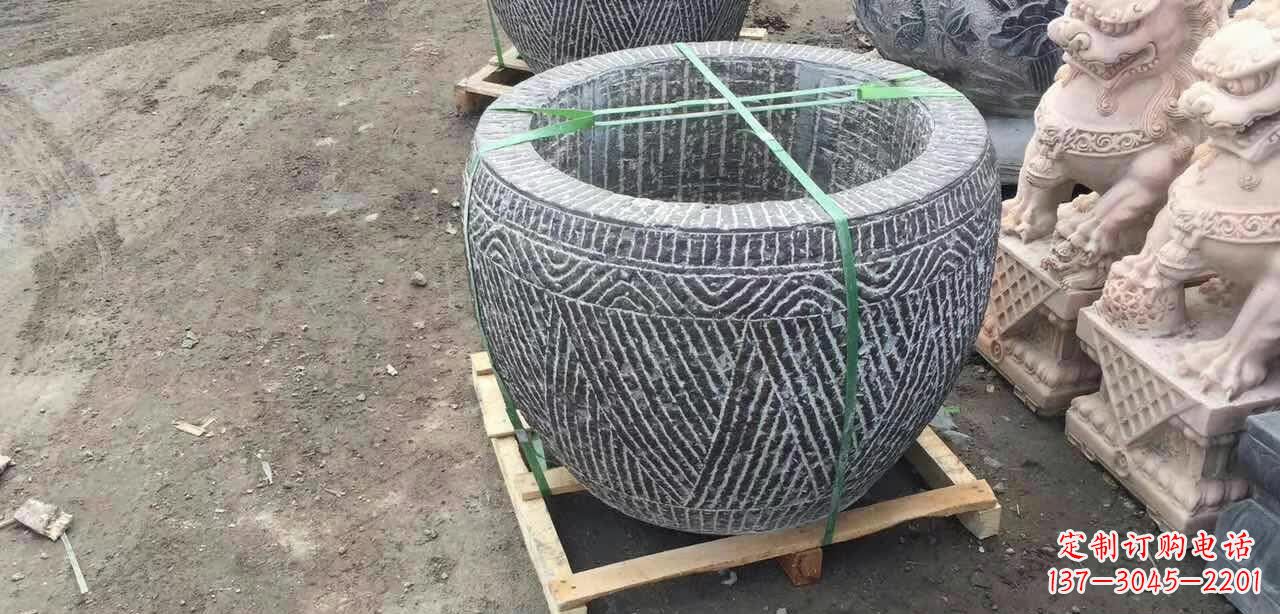 黄冈纹理石浮雕水缸