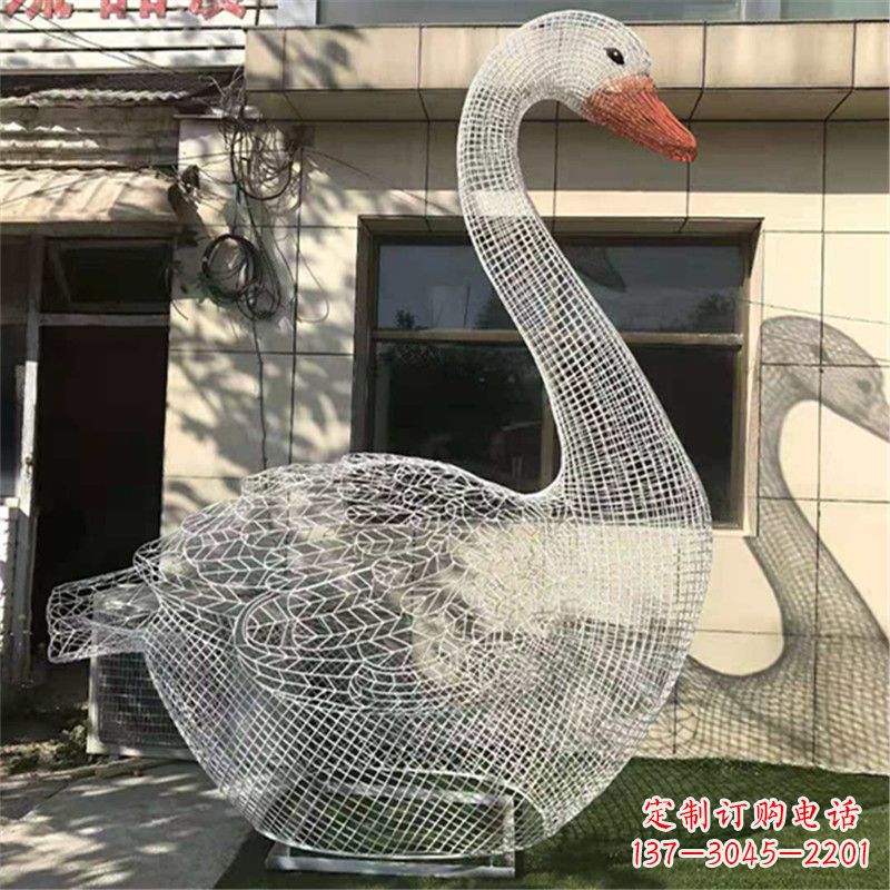 黄冈卧姿天鹅不锈钢草坪网格动物摆件