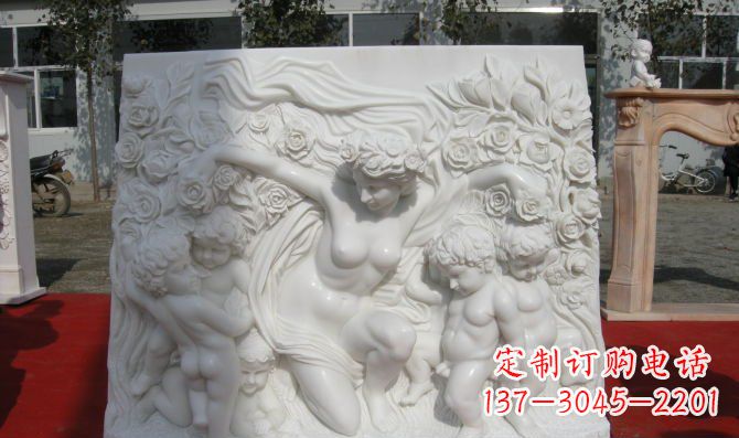 黄冈西方女人与孩子汉白玉浮雕