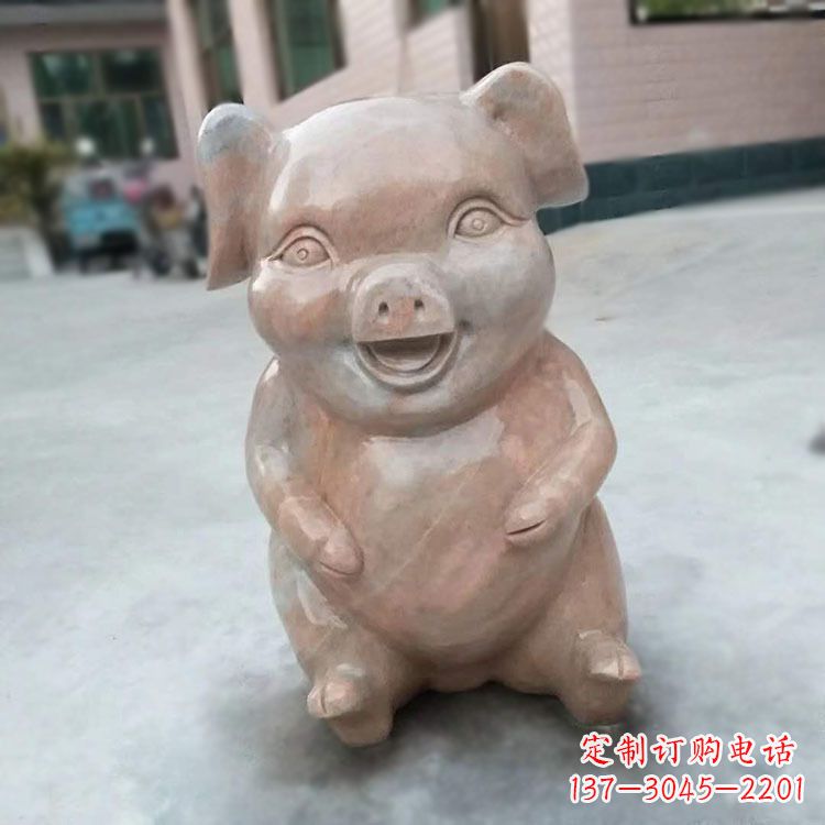 黄冈喜庆的石雕猪-晚霞红大理石生肖动物雕塑