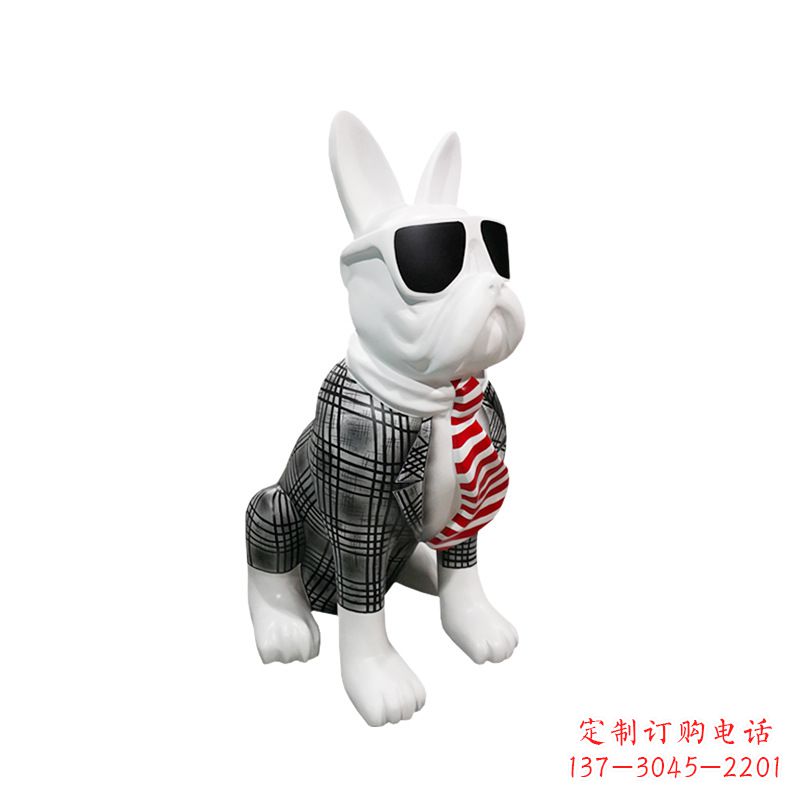 黄冈系领带戴墨镜的狗雕塑,商场超市美陈斗牛犬摆件