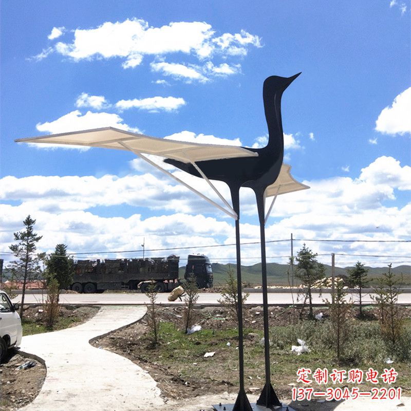 黄冈仙鹤不锈钢遮阳亭景观雕塑