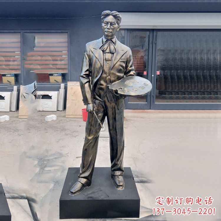 黄冈现代画家徐悲鸿雕塑-玻璃钢仿铜名人雕像