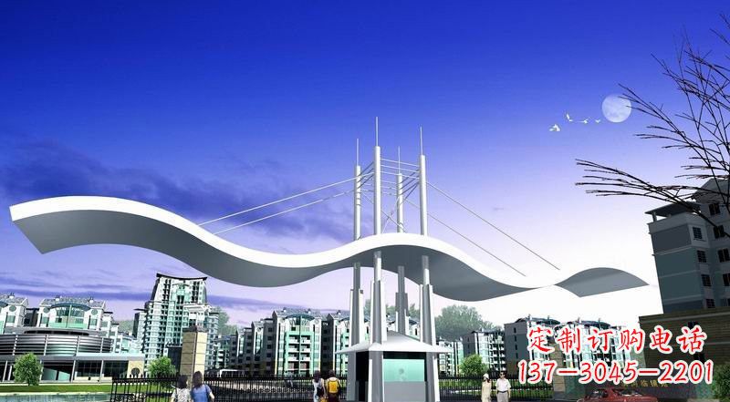 黄冈小区不锈钢门牌坊景观雕塑