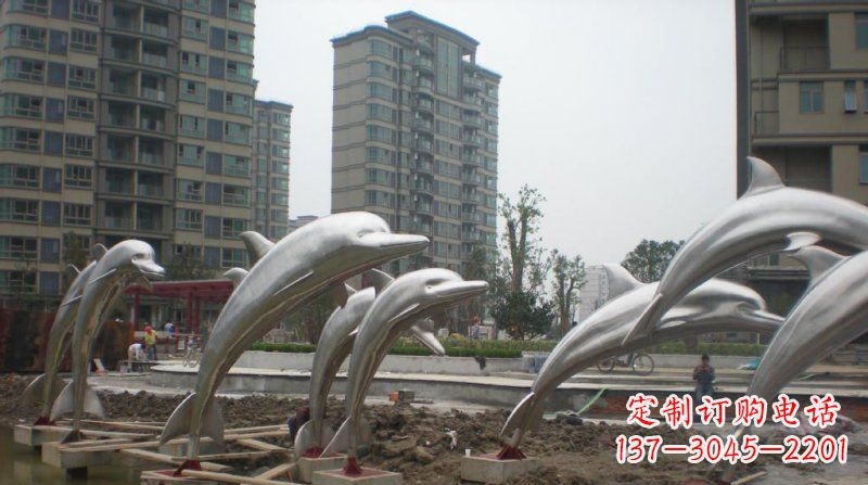 黄冈小区不锈钢跳跃海豚雕塑