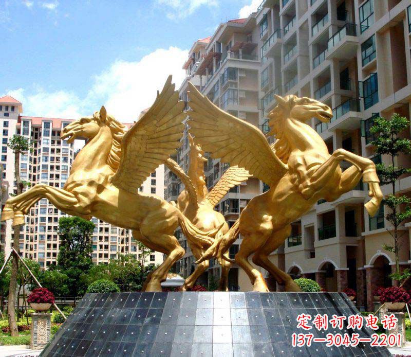 黄冈小区飞马三匹马景观铜雕