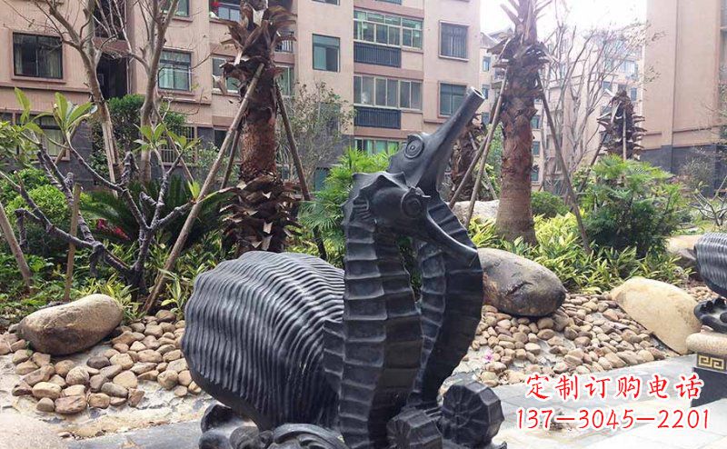 黄冈小区海马动物玻璃钢仿铜雕塑