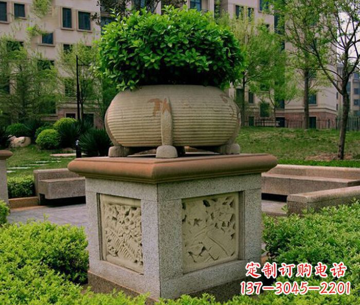 黄冈小区景观大理石花盆石雕 (3)