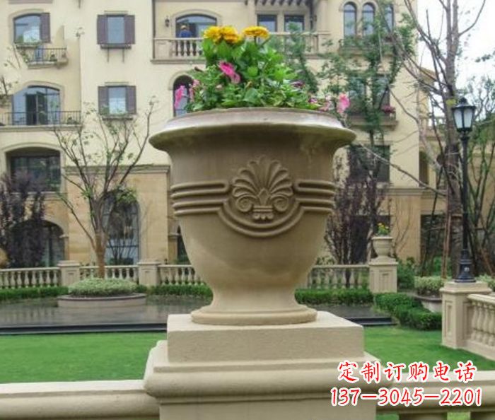 黄冈小区景观大理石花盆石雕 (5)