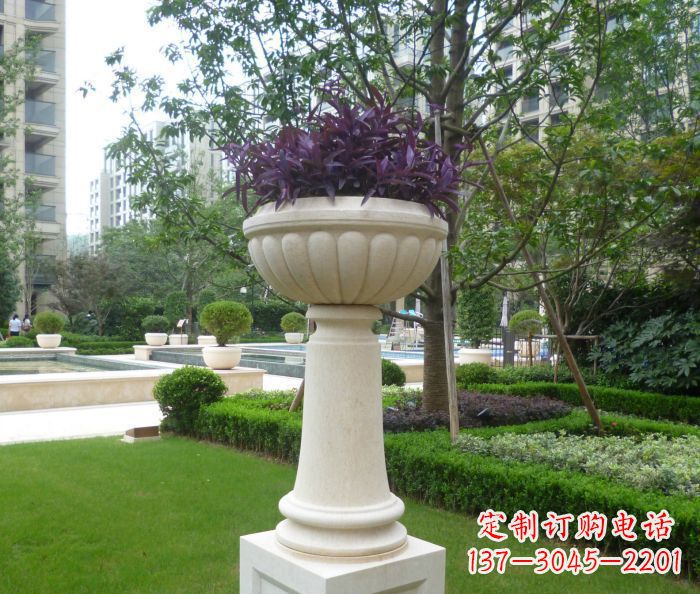 黄冈小区景观汉白玉花盆石雕 (2)