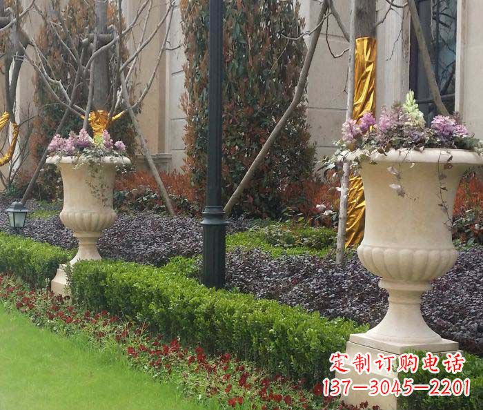 黄冈小区景观汉白玉花盆石雕