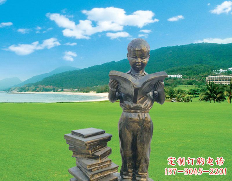黄冈校园看书的小男孩雕塑