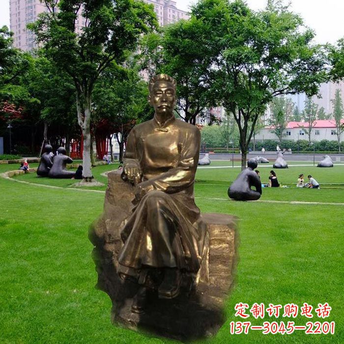 黄冈校园名人鲁迅先生玻璃钢仿铜雕像