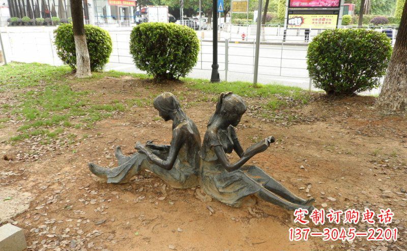 黄冈校园坐着看书的女孩人物铜雕