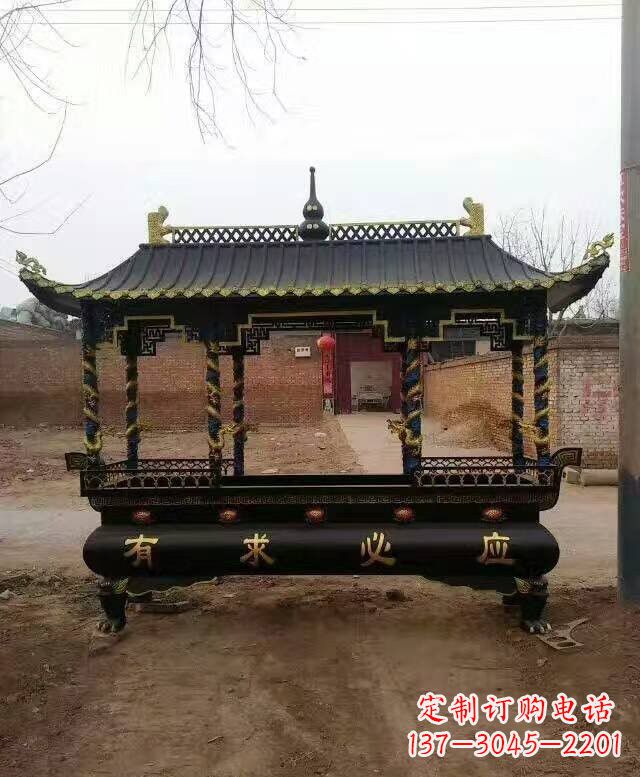 黄冈有求必应方形香炉铜雕