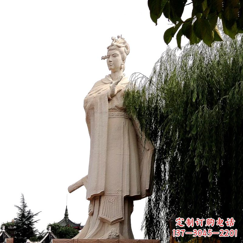 黄冈虞姬砂岩石雕-景区园林古代人物著名美女雕像