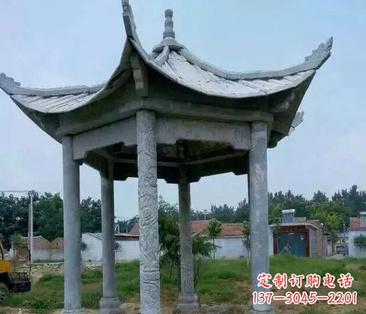 黄冈园林仿古六角凉亭景观石雕