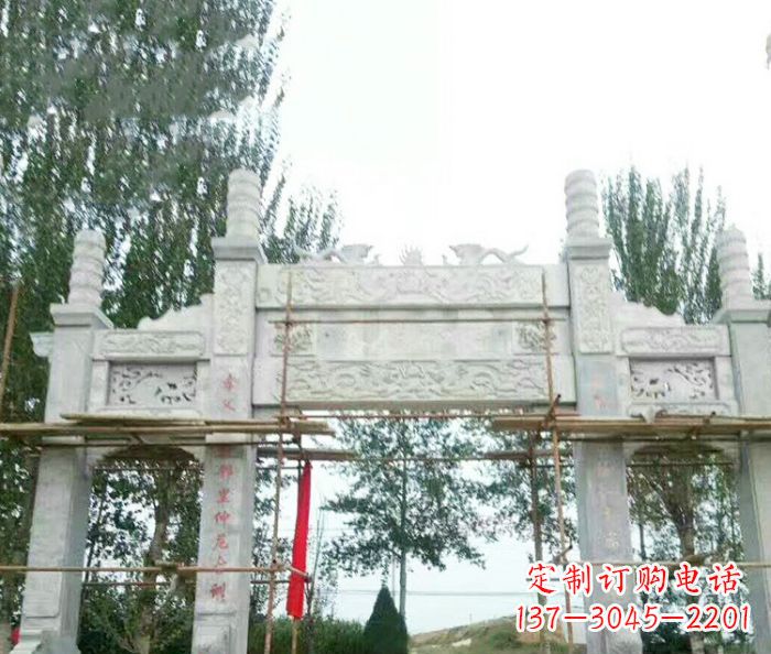 黄冈园林仿古三门牌坊石雕 (3)
