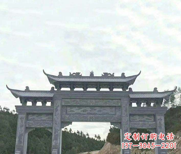 黄冈园林仿古三门石牌坊景观石雕