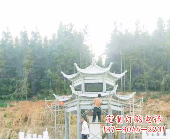 黄冈园林仿古双层石凉亭景观石雕 (2)