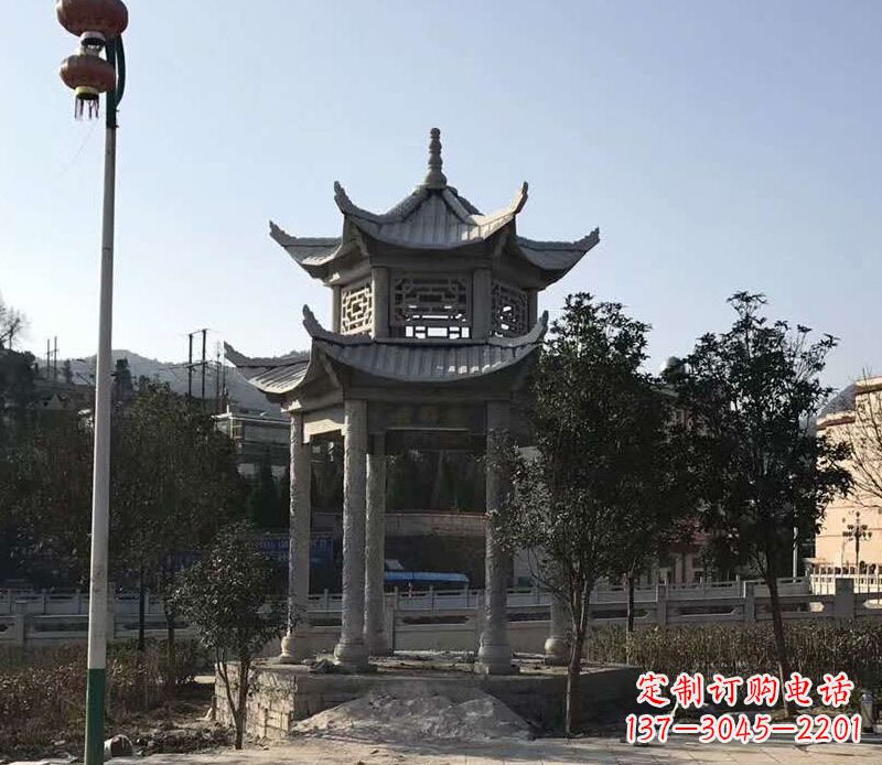 黄冈园林仿古双层石凉亭景观石雕 (4)