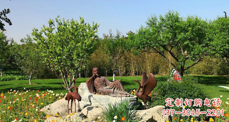 黄冈园林古代人物仙鹤景观铜雕