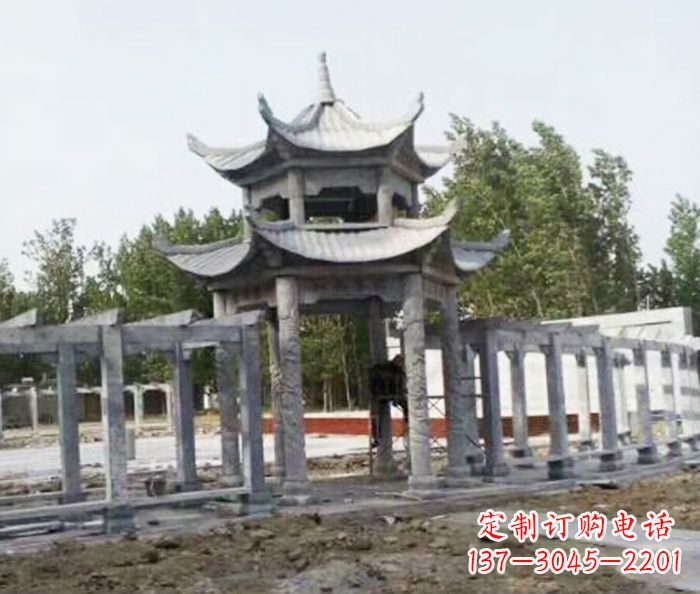 黄冈园林景观多层凉亭石雕 (2)
