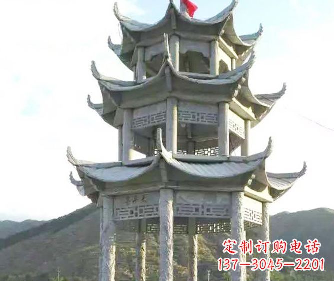 黄冈园林景观多层凉亭石雕 (3)