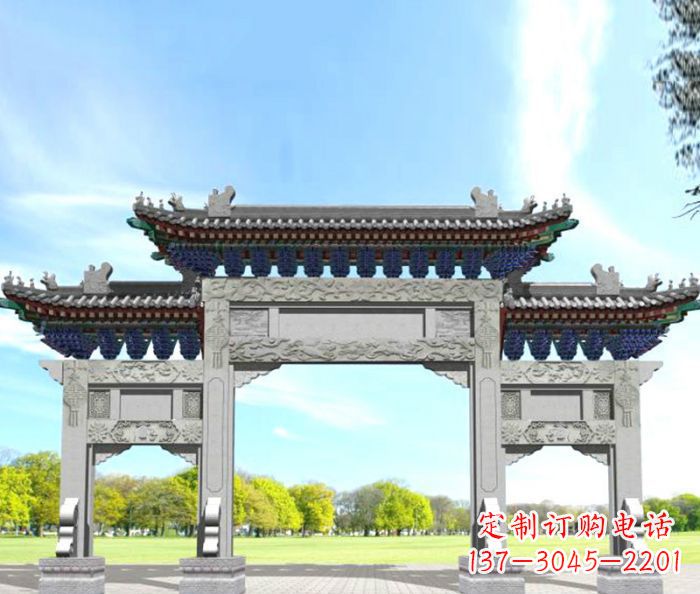 黄冈园林景观仿古三门石牌坊
